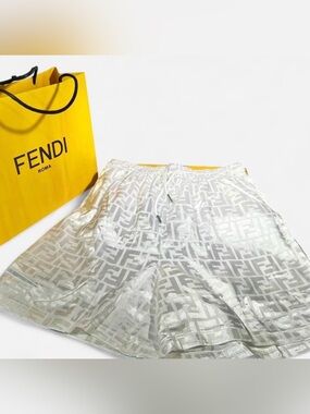 Fendi White FF Monogram swim short with Subtle Sheen